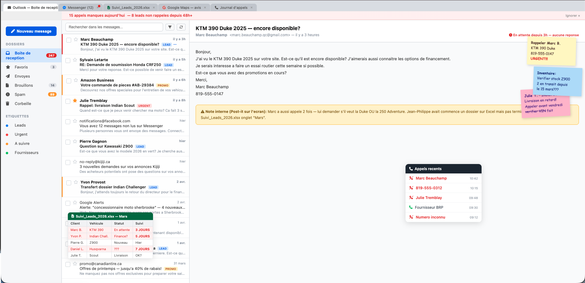 Dealership before AI — chaotic inbox